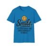 Unisex t-shirt from Twisted Angell with the sarcastic phrase “Smile. It confuses the emotionally stable” printed on the front.