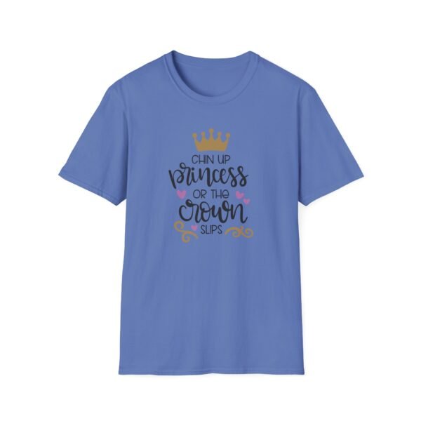 Unisex t-shirt from Twisted Angell with the sarcastic phrase “Chin Up Princess or the Crown Slips” printed on the front.
