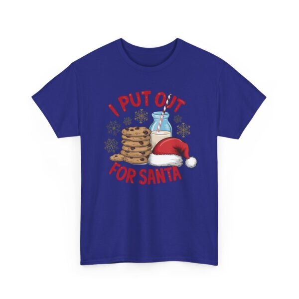 Unisex t-shirt from Twisted Angell with the sarcastic phrase “I Put Out for Santa” printed on the front.