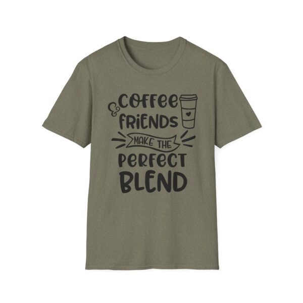 Unisex t-shirt from Twisted Angell with the sarcastic phrase “Coffee & Friends Make the Perfect Blend” printed on the front.