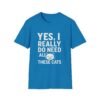 Unisex t-shirt from Twisted Angell with the sarcastic phrase “Yes, I Really Do Need All These Cats” printed on the front.