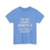 Unisex t-shirt from Twisted Angell with the sarcastic phrase “I'm Not Always Annoyed, Sometimes I'm Asleep” printed on the front.