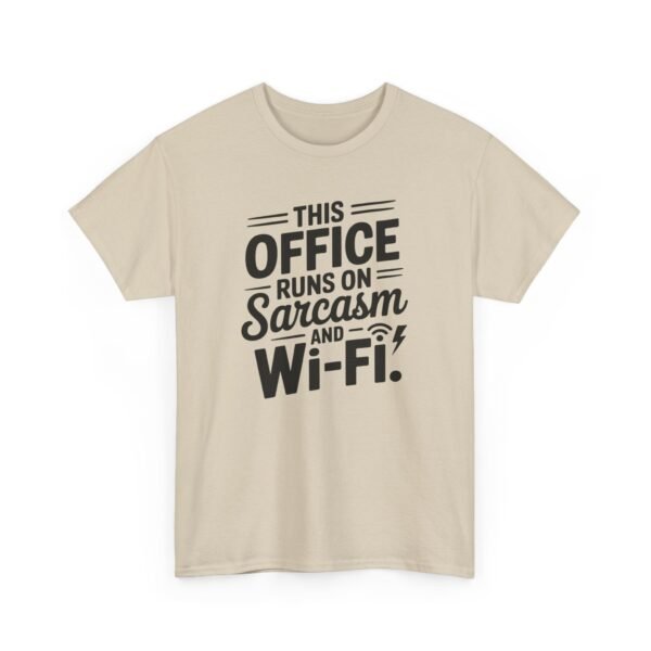 Unisex t-shirt from Twisted Angell with the sarcastic phrase “Sarcasm & Wi‑Fi Office” printed on the front.