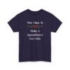 Unisex t-shirt from Twisted Angell with the sarcastic phrase “Most Likely To Make A Spreadsheet For Gifts” printed on the front.