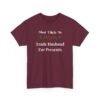 Unisex t-shirt from Twisted Angell with the sarcastic phrase “Most Likely To Trade Husband For Presents” printed on the front.