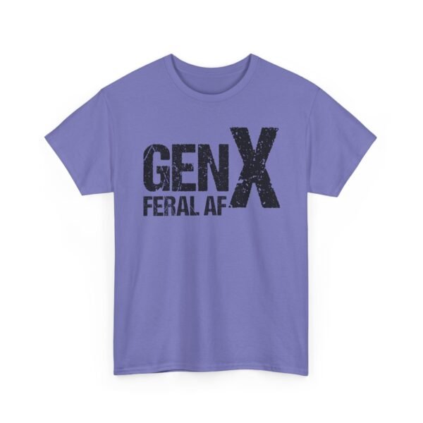 Unisex t-shirt from Twisted Angell with the sarcastic phrase “Gen X Feral AF” printed on the front.