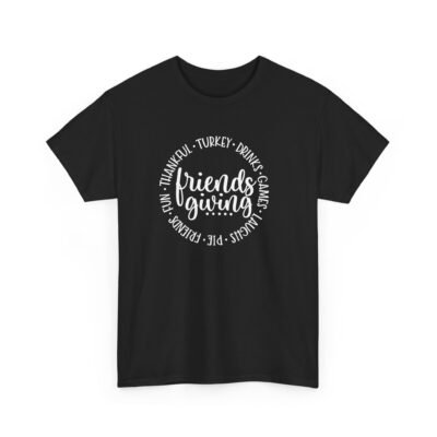 Unisex t-shirt from Twisted Angell with the sarcastic phrase “Friendsgiving” printed on the front.