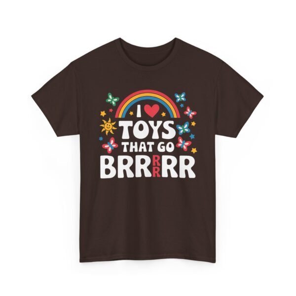 Unisex t-shirt from Twisted Angell with the sarcastic phrase “I Love Toys That Go Brrrr” printed on the front.