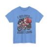Unisex t-shirt from Twisted Angell with the sarcastic phrase “I Deliver All Night Long - Santa On Motorcycle” printed on the front.