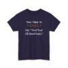 Unisex t-shirt from Twisted Angell with the sarcastic phrase “Most Likely to Say 'Next Year I'll Start Early” printed on the front.