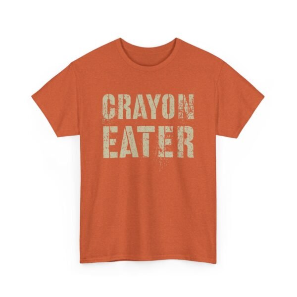 Unisex t-shirt from Twisted Angell with the sarcastic phrase “Crayon Eater” printed on the front.