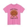 Unisex t-shirt from Twisted Angell with the sarcastic phrase “Guess What? Turkey Butt!” printed on the front.