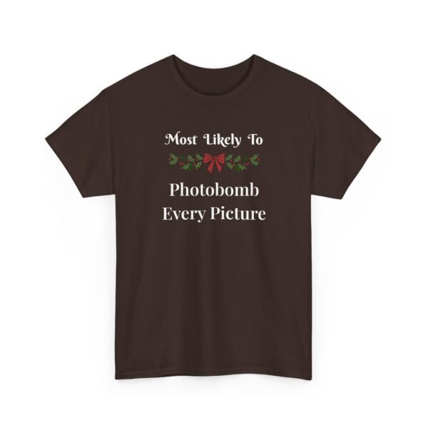 11581242209837409220_2048.jpeg Unisex t-shirt from Twisted Angell with the sarcastic phrase “Most Likely To Photobomb Every Picture” printed on the front.