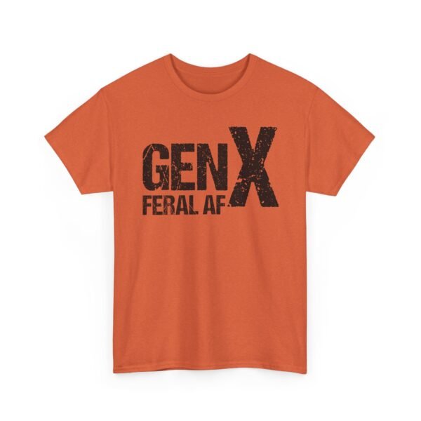 Unisex t-shirt from Twisted Angell with the sarcastic phrase “Gen X Feral AF” printed on the front.