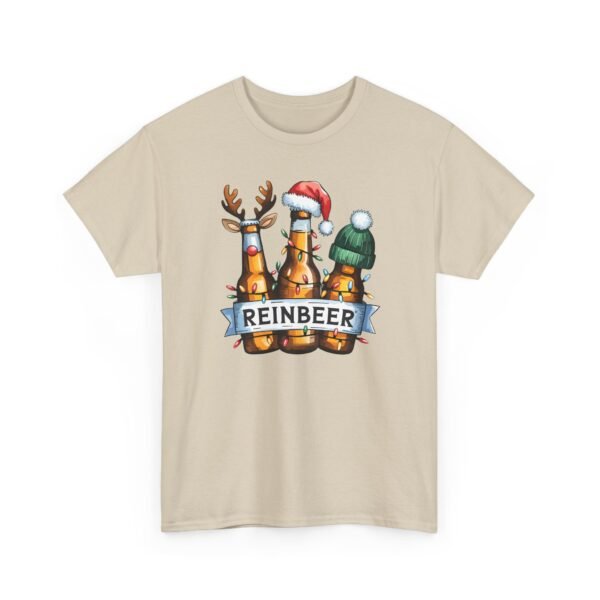 Unisex t-shirt from Twisted Angell with the sarcastic phrase “Reinbeer” printed on the front.