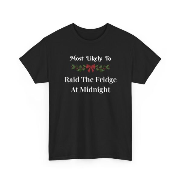 Unisex t-shirt from Twisted Angell with the sarcastic phrase “Most Likely To Raid The Fridge At Midnight” printed on the front.