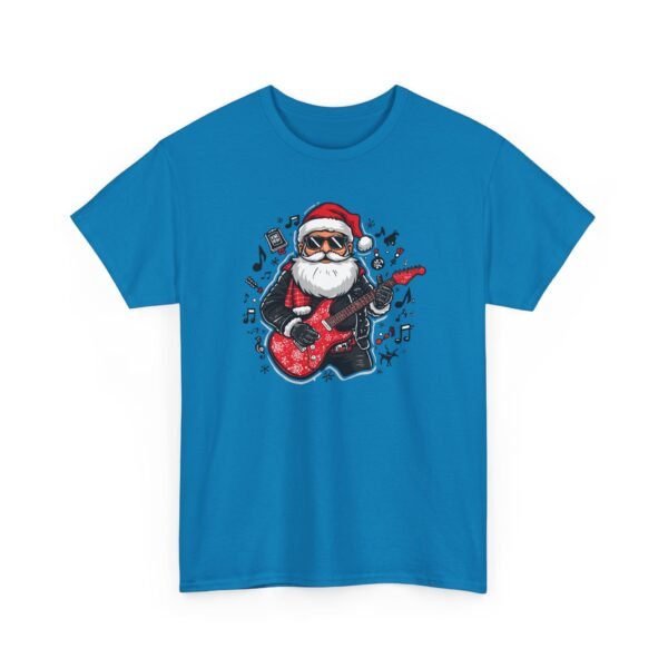 Unisex t-shirt from Twisted Angell with the sarcastic phrase “Rockin' Santa Playing Guitar” printed on the front.