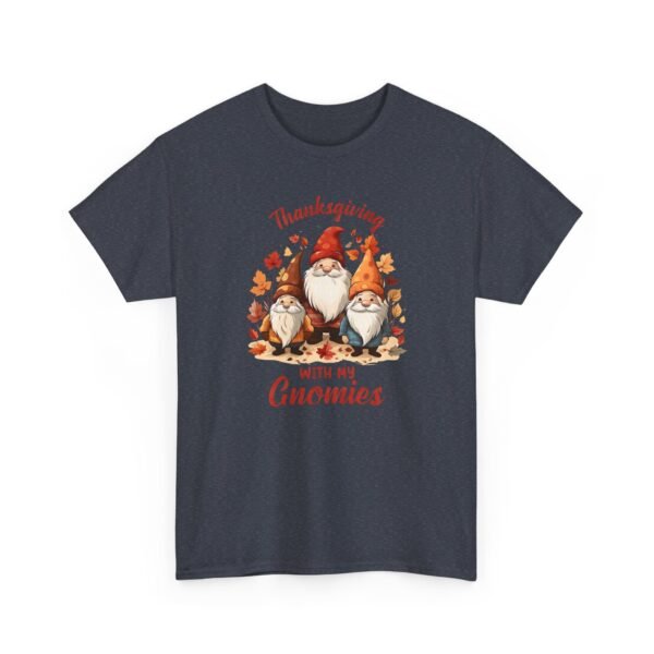 Unisex t-shirt from Twisted Angell with the sarcastic phrase “Thanksgiving With My Gnomies” printed on the front.