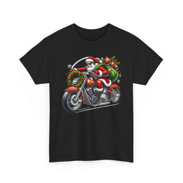 Unisex t-shirt from Twisted Angell with the sarcastic phrase “Santa on a Motorcycle” printed on the front.