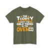 Unisex t-shirt from Twisted Angell with the sarcastic phrase “The Turkey Ain't The Only Thing In The Oven” printed on the front.