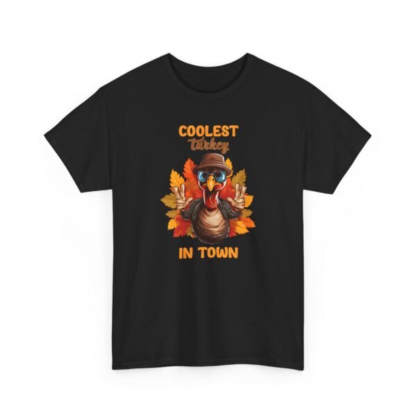 Unisex t-shirt from Twisted Angell with the sarcastic phrase “Coolest Turkey in Town” printed on the front.