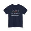Unisex t-shirt from Twisted Angell with the sarcastic phrase “Most Likely to Say 'Next Year I'll Start Early” printed on the front.
