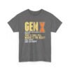 Unisex t-shirt from Twisted Angell with the sarcastic phrase “Gen X -Take a Chill Pill - Where's The Beef” printed on the front.