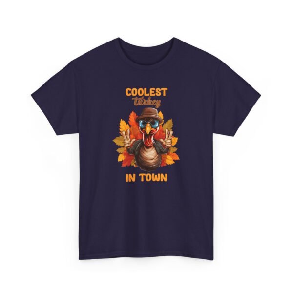 Unisex t-shirt from Twisted Angell with the sarcastic phrase “Coolest Turkey in Town” printed on the front.