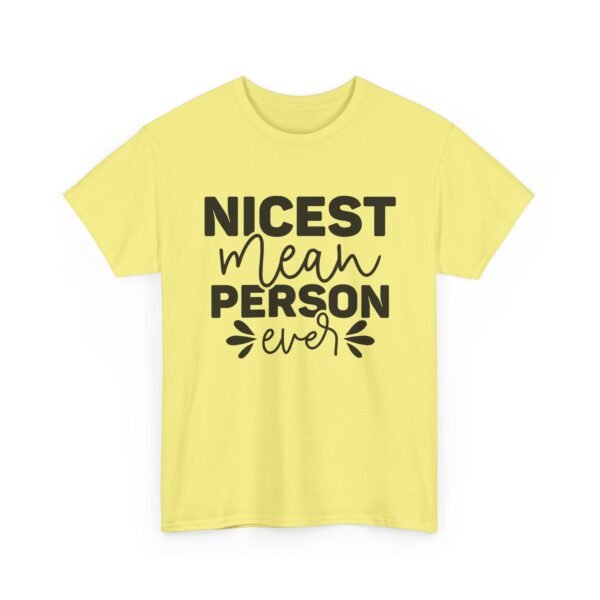 Unisex t-shirt from Twisted Angell with the sarcastic phrase “Nicest Mean Person Ever” printed on the front.