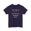 Unisex t-shirt from Twisted Angell with the sarcastic phrase “Most Likely To Fall Asleep In Wrapping Paper” printed on the front.