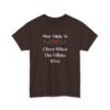 Unisex t-shirt from Twisted Angell with the sarcastic phrase “Most Likely To Cheer When The Villain Wins” printed on the front.