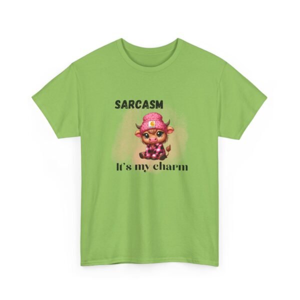 Unisex t-shirt from Twisted Angell with the sarcastic phrase “Sarcasm Is My Charm” printed on the front.