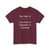 Unisex t-shirt from Twisted Angell with the sarcastic phrase “Most Likely To Lose Faith In Humanity At The Checkout” printed on the front.