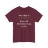 Unisex t-shirt from Twisted Angell with the sarcastic phrase “Most Likely To Know All Christmas Song Lyrics” printed on the front.