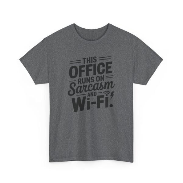 Unisex t-shirt from Twisted Angell with the sarcastic phrase “Sarcasm & Wi‑Fi Office” printed on the front.