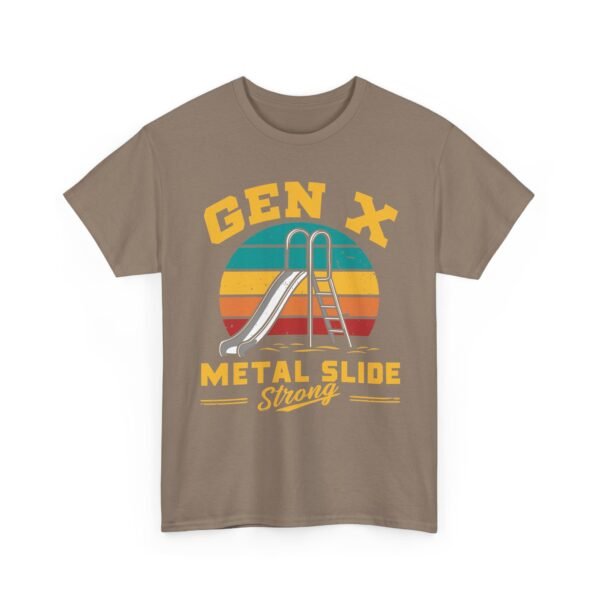 Unisex t-shirt from Twisted Angell with the sarcastic phrase “Gen X Metal Slide Strong” printed on the front.