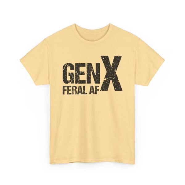 Unisex t-shirt from Twisted Angell with the sarcastic phrase “Gen X Feral AF” printed on the front.