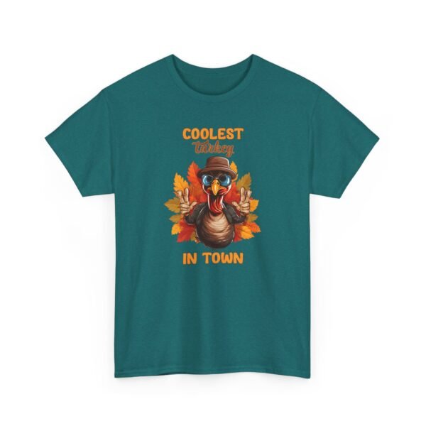Unisex t-shirt from Twisted Angell with the sarcastic phrase “Coolest Turkey in Town” printed on the front.