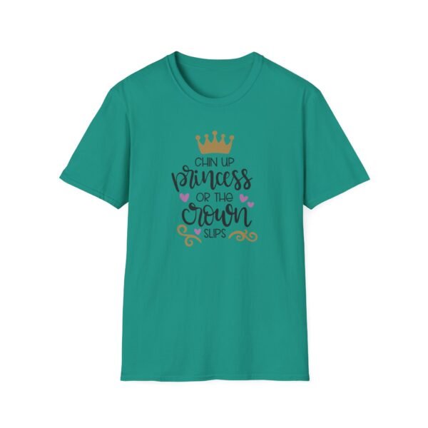 Unisex t-shirt from Twisted Angell with the sarcastic phrase “Chin Up Princess or the Crown Slips” printed on the front.