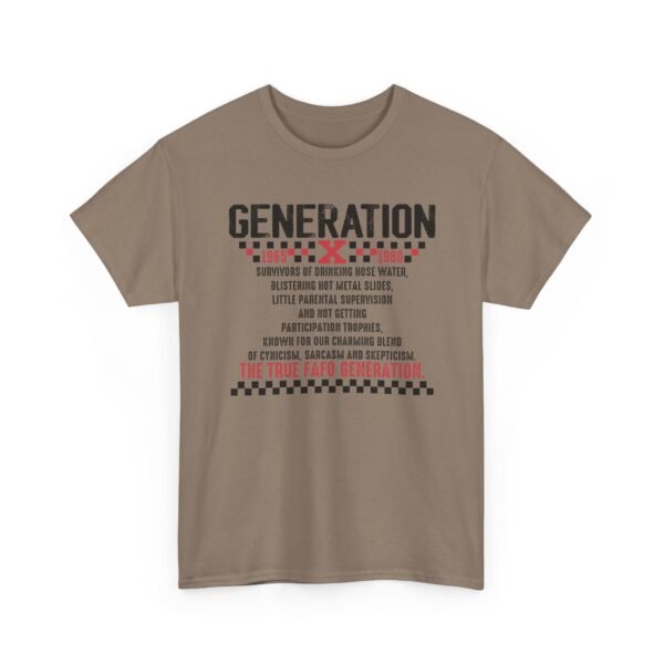 Unisex t-shirt from Twisted Angell with the sarcastic phrase “Generation X - The True FAFO Generation” printed on the front.