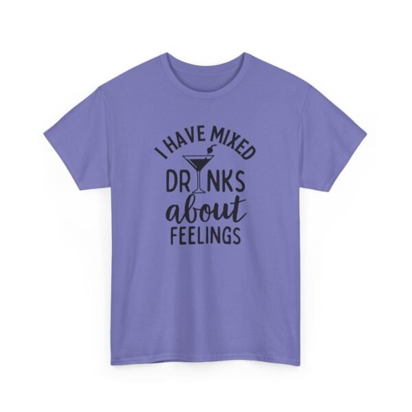 Unisex t-shirt from Twisted Angell with the sarcastic phrase “I Have Mixed Drinks About Feelings” printed on the front.