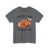 Unisex t-shirt from Twisted Angell with the sarcastic phrase “Turkey and Touchdowns” printed on the front.