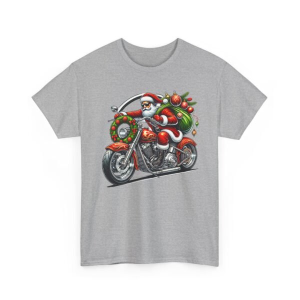 Unisex t-shirt from Twisted Angell with the sarcastic phrase “Santa on a Motorcycle” printed on the front.