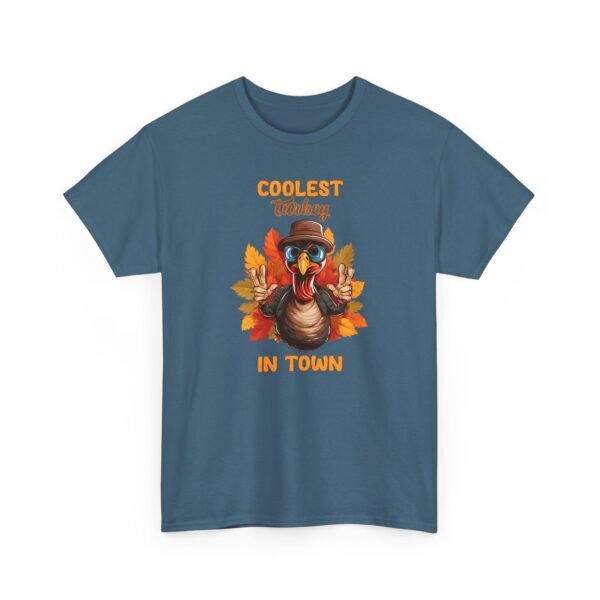 Unisex t-shirt from Twisted Angell with the sarcastic phrase “Coolest Turkey in Town” printed on the front.