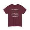 Unisex t-shirt from Twisted Angell with the sarcastic phrase “Most Likely To Avoid Eye Contact With Shoppers” printed on the front.