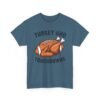Unisex t-shirt from Twisted Angell with the sarcastic phrase “Turkey and Touchdowns” printed on the front.