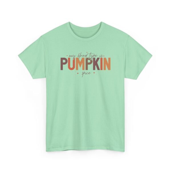 Unisex t-shirt from Twisted Angell with the sarcastic phrase “My Blood Type Is Pumpkin Spice” printed on the front.