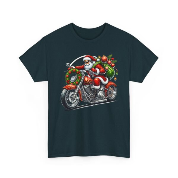 Unisex t-shirt from Twisted Angell with the sarcastic phrase “Santa on a Motorcycle” printed on the front.