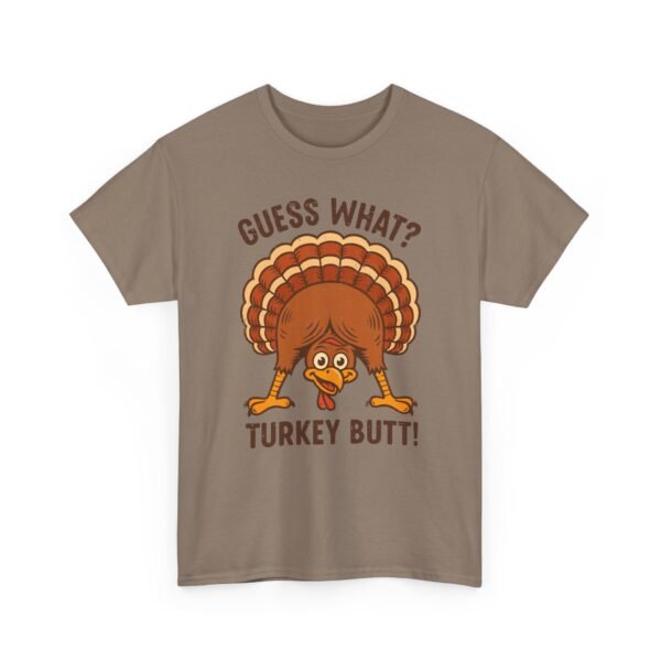Unisex t-shirt from Twisted Angell with the sarcastic phrase “Guess What? Turkey Butt!” printed on the front.
