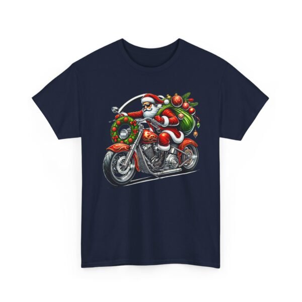 Unisex t-shirt from Twisted Angell with the sarcastic phrase “Santa on a Motorcycle” printed on the front.